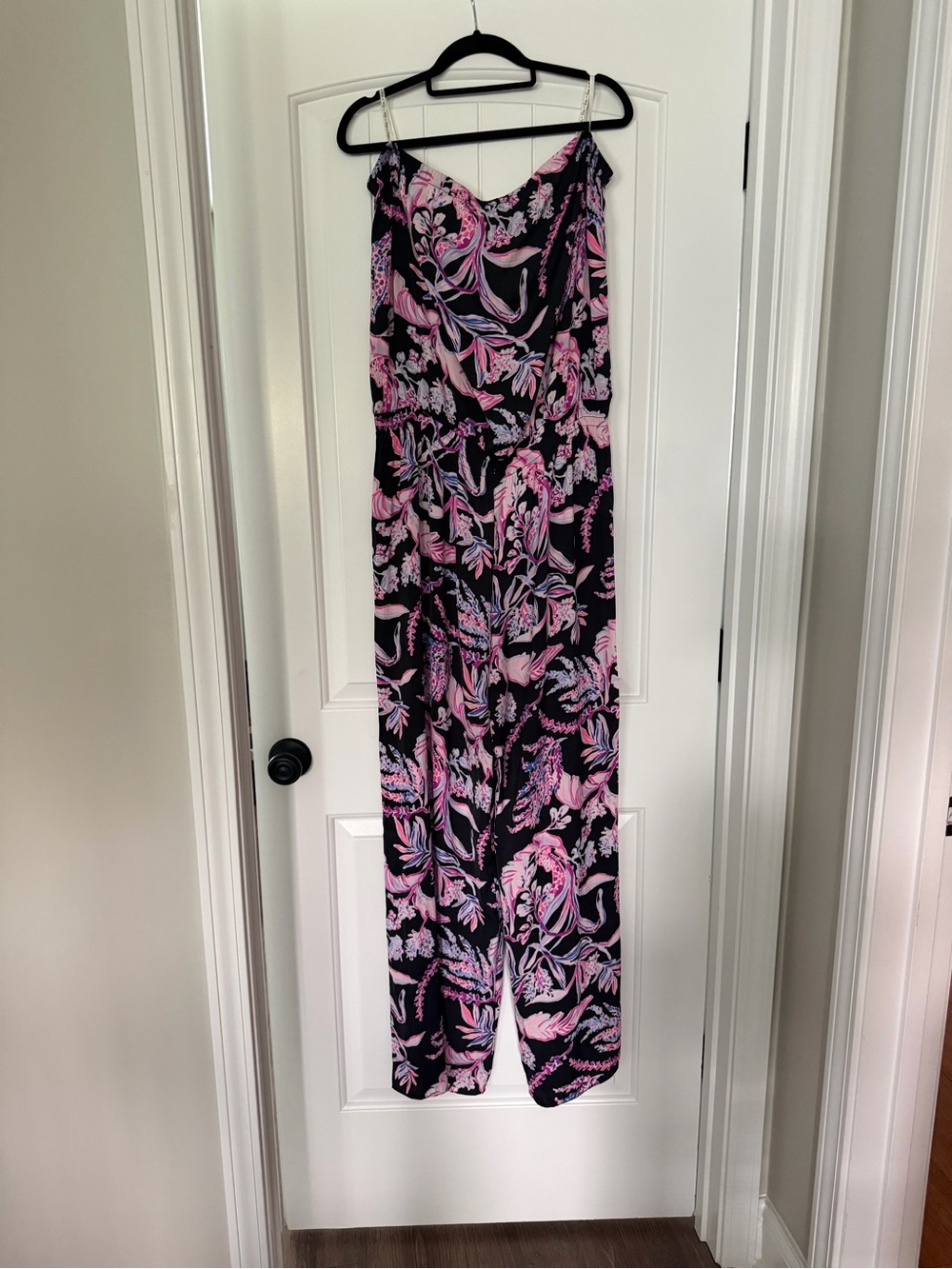 Lilly Pulitzer NWT Pim Jumpsuit in Black with Pink & Purple Floral Print size XL